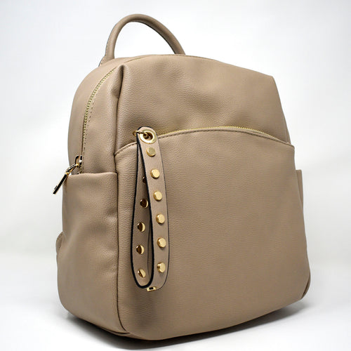 Women's Gold Zipper Taupe Backpack