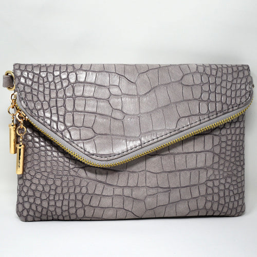 Women's Grayish Lavender Envelope Crocodile Pattern Clutch Wristlet
