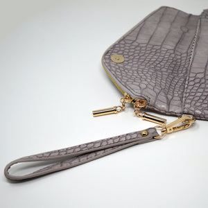 Women's Grayish Lavender Envelope Crocodile Pattern Clutch Wristlet