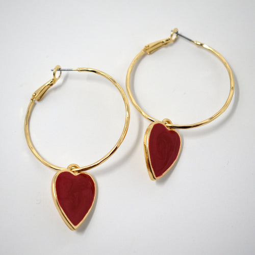 Red Heart Hoop Earrings