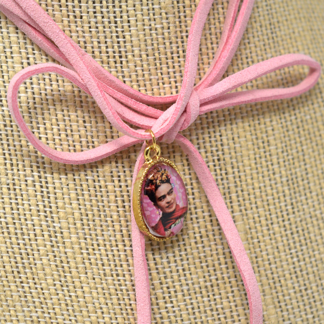 Frida Kahlo Faux Suede Cord String Wrap Tie Lariat Choker Necklace