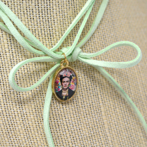 Frida Kahlo Faux Suede Cord String Wrap Tie Lariat Choker Necklace