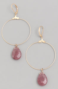 Stone Hoop Drop Earrings