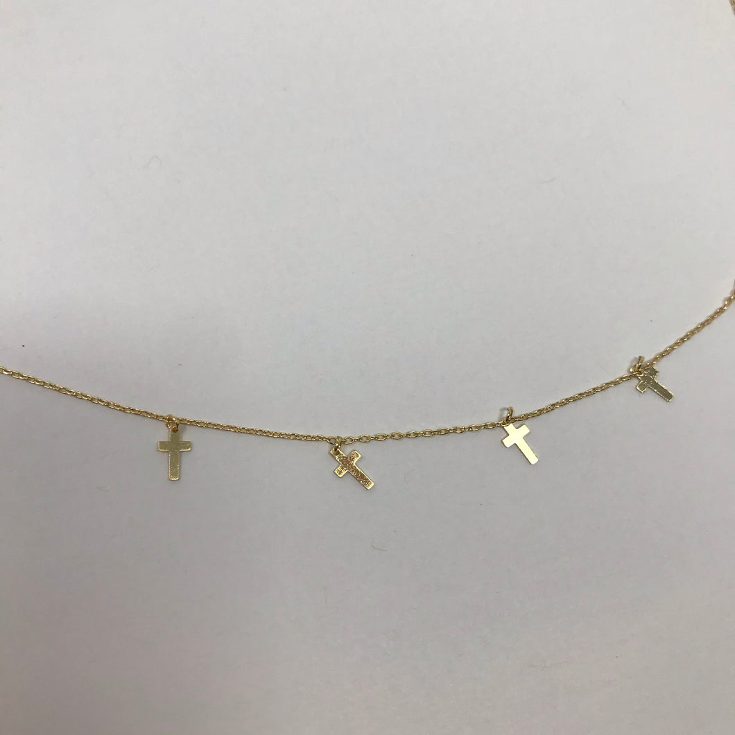 Dainty Cross Gold Tone Choker Necklace