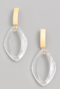 Clear Oval Drop Earrings