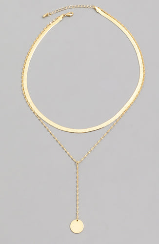 Layered Disc Herringbone Choker Necklace