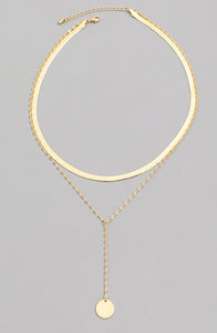 Layered Disc Herringbone Choker Necklace