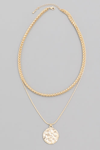 Layered Spiga Chain Disc Necklace