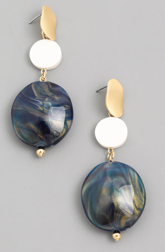Blue Oval Stone Dangle Drop Earrings